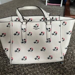 Coach Cream Floral Print Tote with Pink & Black Accents